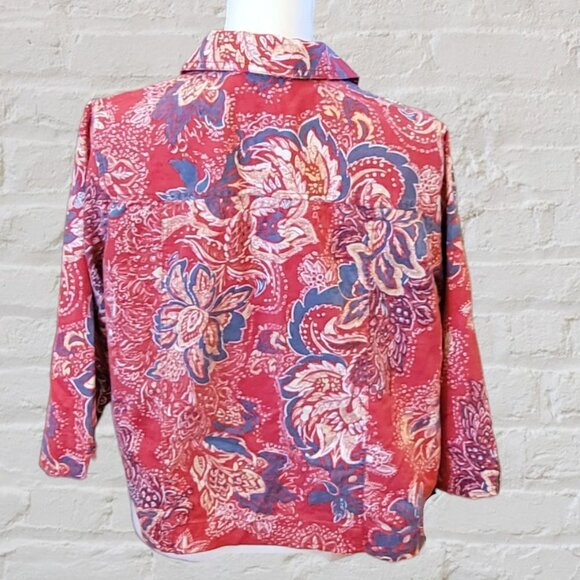 Red Paisley Denim Jacket with Long Sleeves Size M/L - Picture 4 of 4